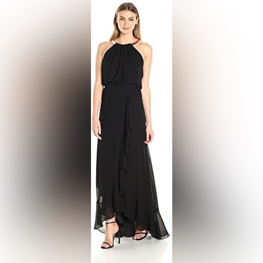 Eliza J Womens Halter Gown with Metal Necklace Size 12